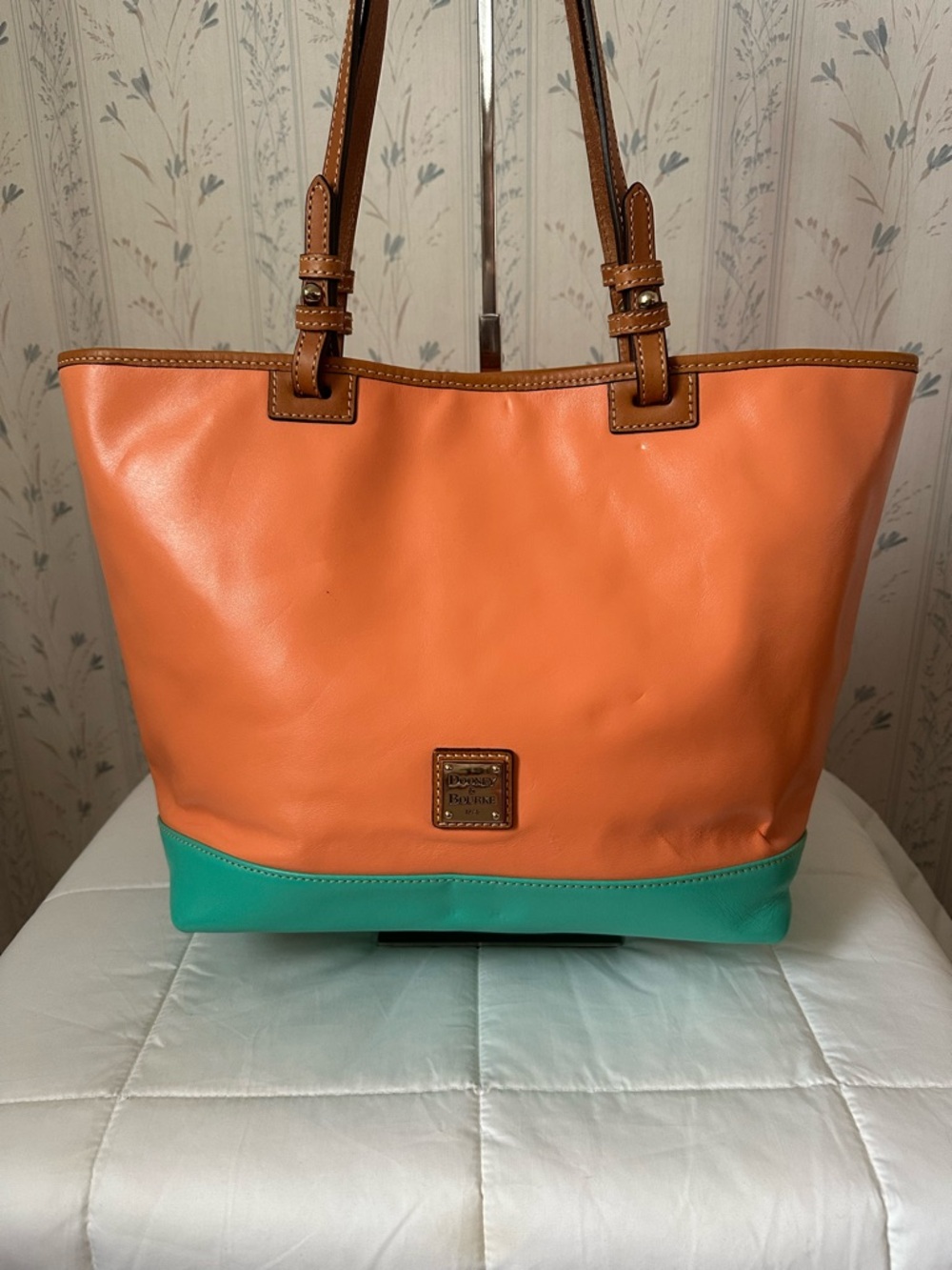 Dooney & Bourke Orange and Green Leather Tote